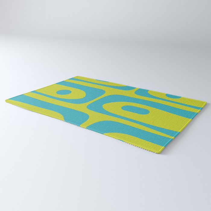 Mid Century Modern Piquet Abstract Pattern Bright Lime Green and Turquoise Rug Gallery Image 3