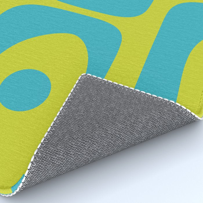 Mid Century Modern Piquet Abstract Pattern Bright Lime Green and Turquoise Rug Gallery Image 4