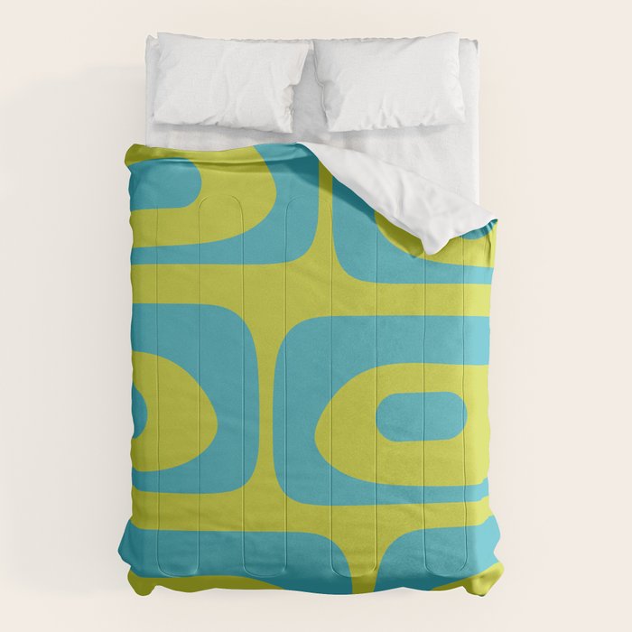 Mid Century Modern Piquet Abstract Pattern Bright Lime Green and Turquoise Comforter Gallery Image 6