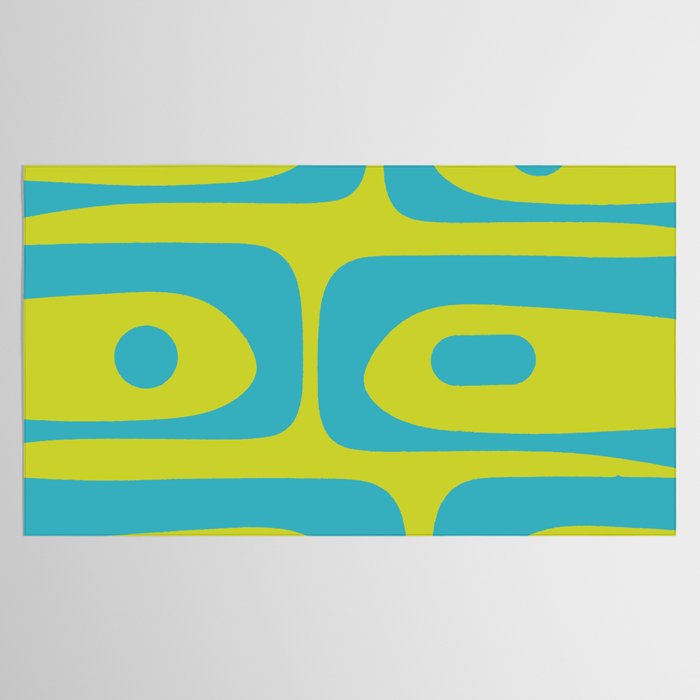 Mid Century Modern Piquet Abstract Pattern Bright Lime Green and Turquoise Tablecloth Gallery Image 2