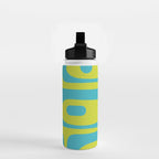 Mid Century Modern Piquet Abstract Pattern Bright Lime Green and Turquoise Water Bottle Gallery Image 2