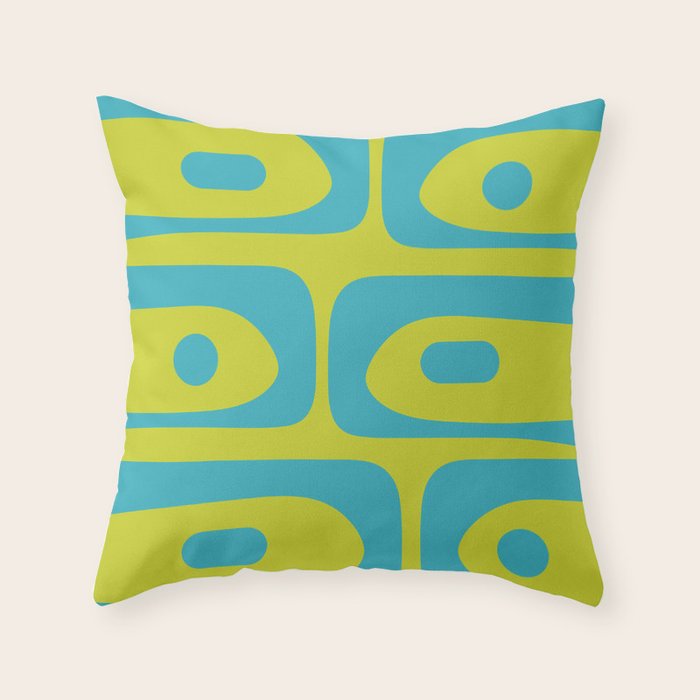 Mid Century Modern Piquet Abstract Pattern Bright Lime Green and Turquoise Throw Pillow Gallery Image 1