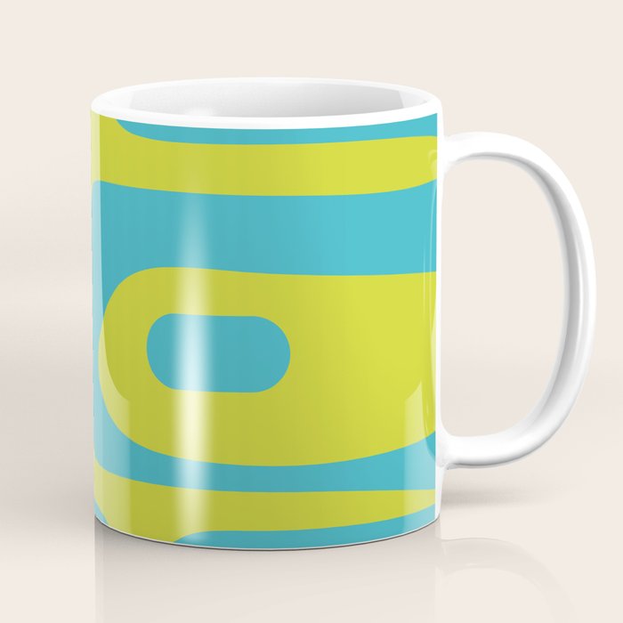 Mid Century Modern Piquet Abstract Pattern Bright Lime Green and Turquoise Coffee Mug Gallery Image 1
