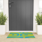 Mid Century Modern Piquet Abstract Pattern Bright Lime Green and Turquoise Welcome Mat Gallery Image 3