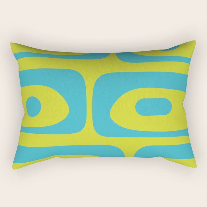 Mid Century Modern Piquet Abstract Pattern Bright Lime Green and Turquoise Rectangular Pillow Gallery Image 2