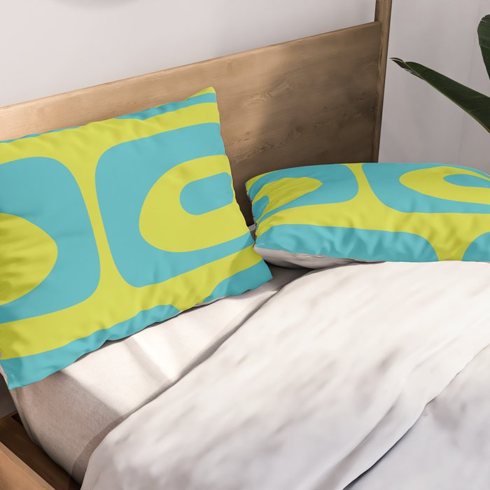 Mid Century Modern Piquet Abstract Pattern Bright Lime Green and Turquoise Pillow Sham Gallery Image 2