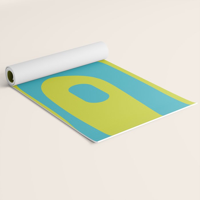 Mid Century Modern Piquet Abstract Pattern Bright Lime Green and Turquoise Yoga Mat Gallery Image 2