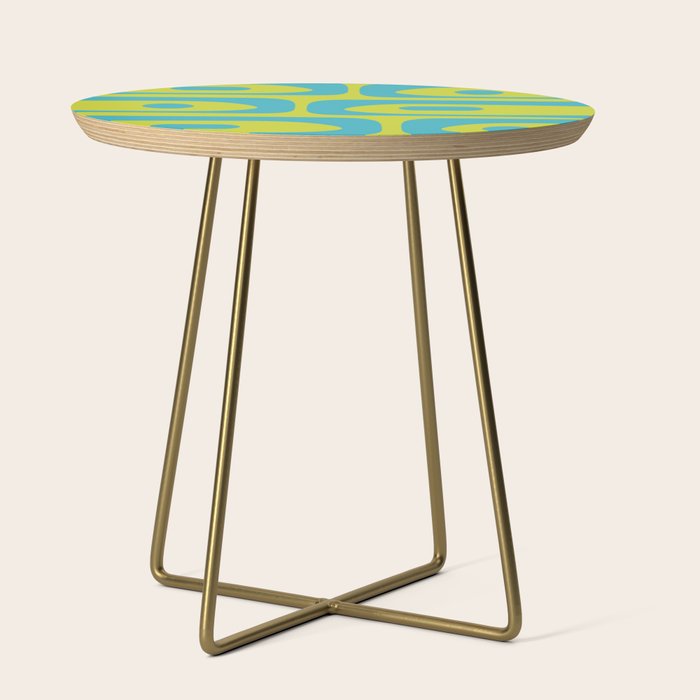 Mid Century Modern Piquet Abstract Pattern Bright Lime Green and Turquoise Side Table Gallery Image 1