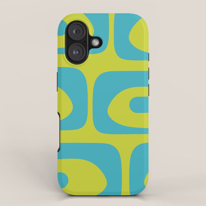 Mid Century Modern Piquet Abstract Pattern Bright Lime Green and Turquoise iPhone Case Gallery Image 1