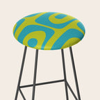 Mid Century Modern Piquet Abstract Pattern Bright Lime Green and Turquoise Stool Gallery Image 2
