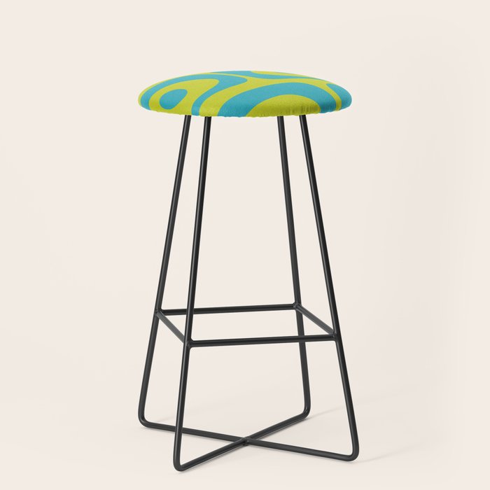 Mid Century Modern Piquet Abstract Pattern Bright Lime Green and Turquoise Stool Gallery Image 1