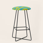 Mid Century Modern Piquet Abstract Pattern Bright Lime Green and Turquoise Stool Gallery Image 1