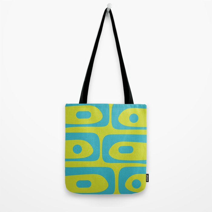 Mid Century Modern Piquet Abstract Pattern Bright Lime Green and Turquoise Tote Bag Gallery Image 2