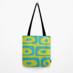 Mid Century Modern Piquet Abstract Pattern Bright Lime Green and Turquoise Tote Bag Gallery Image 2