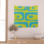 Mid Century Modern Piquet Abstract Pattern Bright Lime Green and Turquoise Wall Tapestry Gallery Image 2