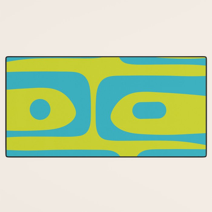 Mid Century Modern Piquet Abstract Pattern Bright Lime Green and Turquoise Desk Mat Gallery Image 3