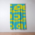 Mid Century Modern Piquet Abstract Pattern Bright Lime Green and Turquoise Window Curtain Gallery Image 3