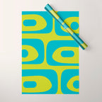 Mid Century Modern Piquet Abstract Pattern Bright Lime Green and Turquoise Wrapping Paper Gallery Image 1