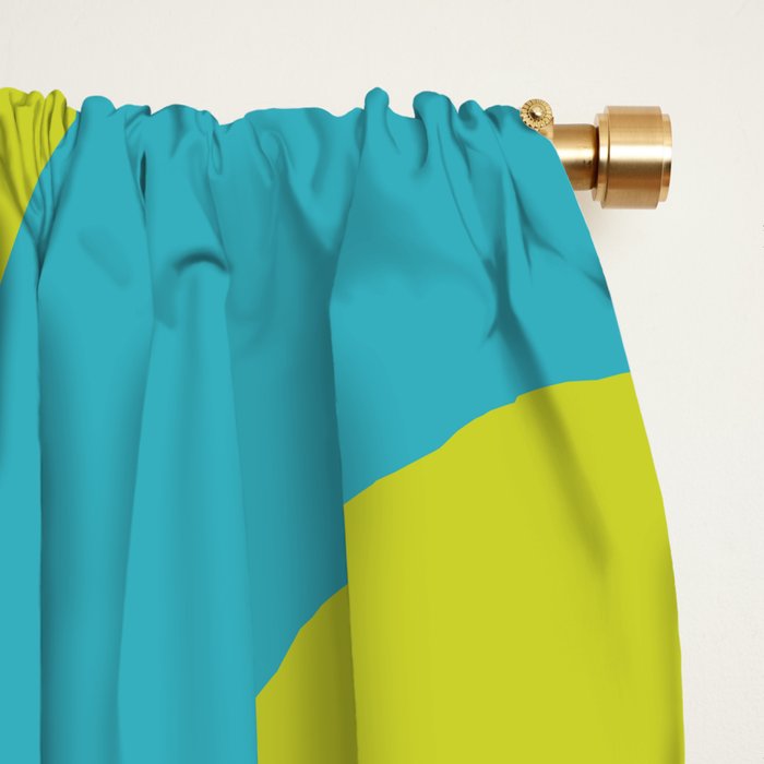 Mid Century Modern Piquet Abstract Pattern Bright Lime Green and Turquoise Window Curtain Gallery Image 2
