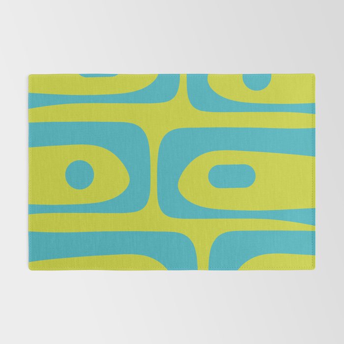 Mid Century Modern Piquet Abstract Pattern Bright Lime Green and Turquoise Rug Gallery Image 2