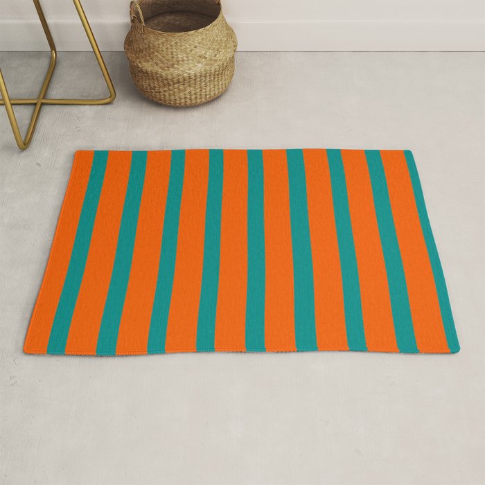 Bold Vertical Stripe Pattern  Modern Teal and Orange Rug Gallery Image 1