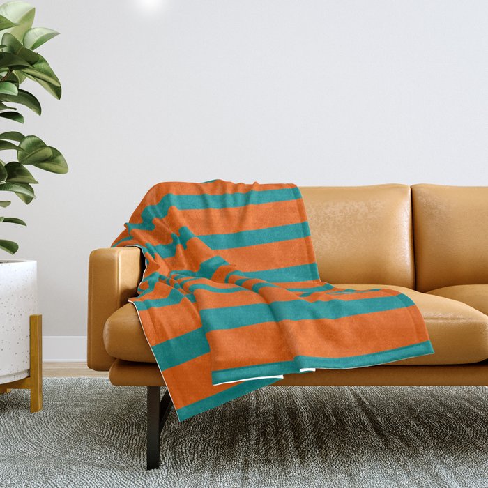 Bold Vertical Stripe Pattern  Modern Teal and Orange Throw Blanket Gallery Image 1