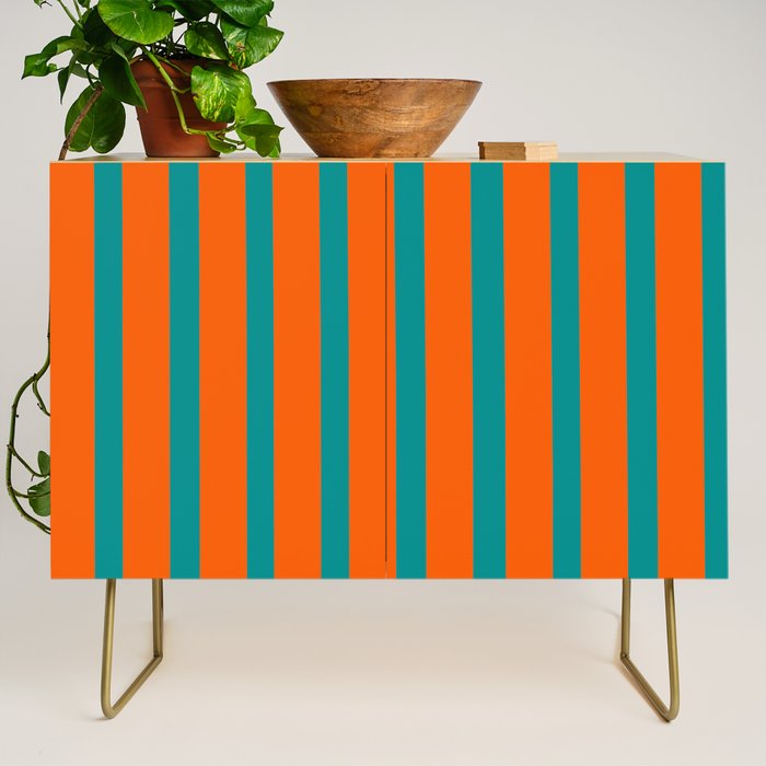Bold Vertical Stripe Pattern  Modern Teal and Orange Credenza Gallery Image 1