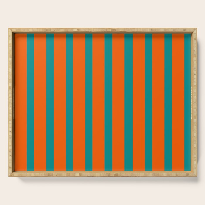 Bold Vertical Stripe Pattern  Modern Teal and Orange Serving Tray Gallery Image 1
