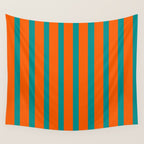 Bold Vertical Stripe Pattern  Modern Teal and Orange Wall Tapestry Gallery Image 4