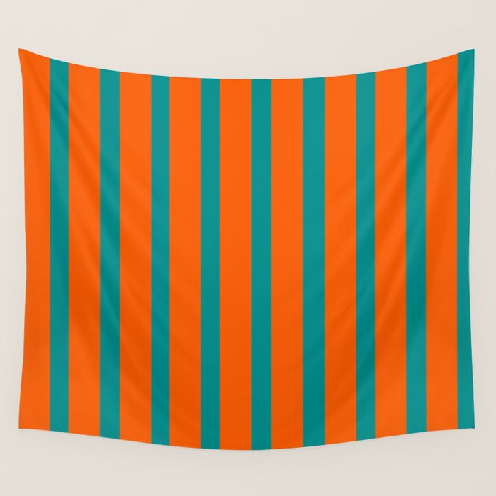 Bold Vertical Stripe Pattern  Modern Teal and Orange Wall Tapestry Gallery Image 4