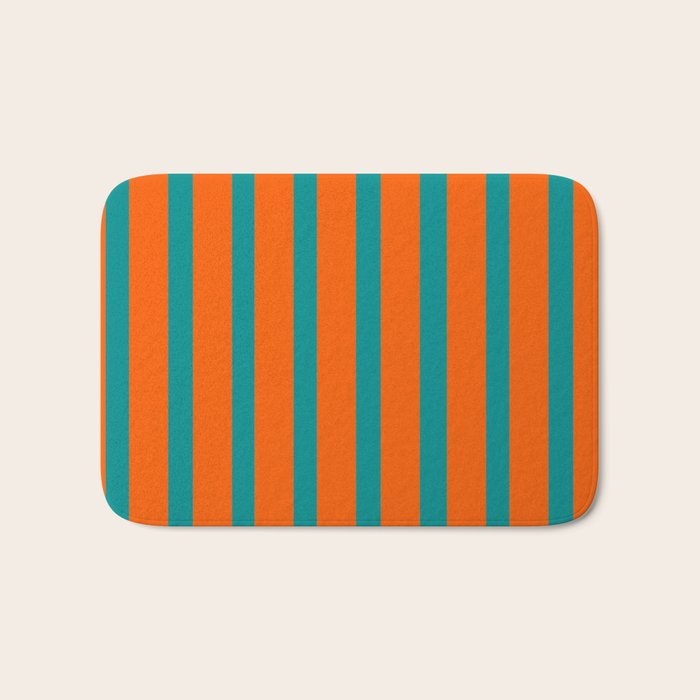 Bold Vertical Stripe Pattern  Modern Teal and Orange Bath Mat Gallery Image 1