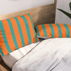 Bold Vertical Stripe Pattern  Modern Teal and Orange Pillow Sham Gallery Image 2