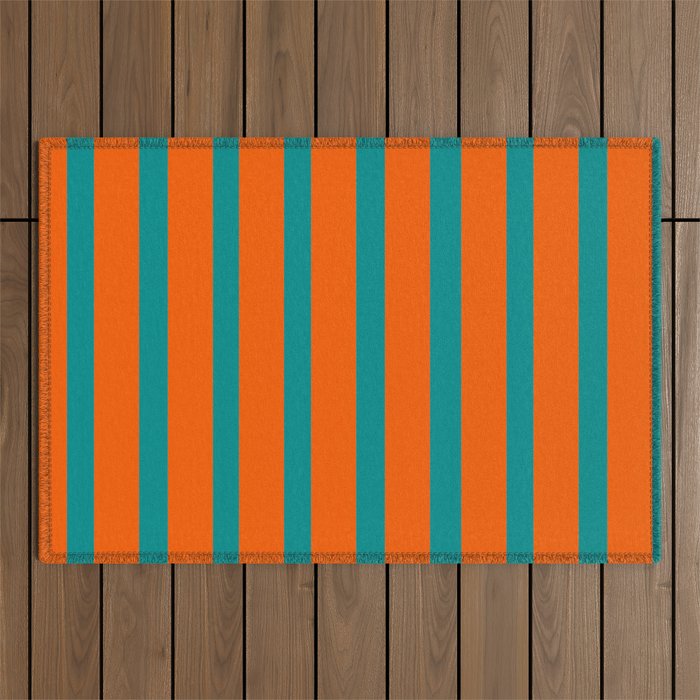 Bold Vertical Stripe Pattern  Modern Teal and Orange Outdoor Rug Gallery Image 1