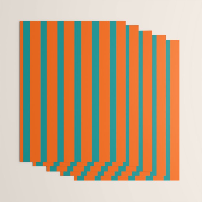 Bold Vertical Stripe Pattern  Modern Teal and Orange Wrapping Paper Gallery Image 3