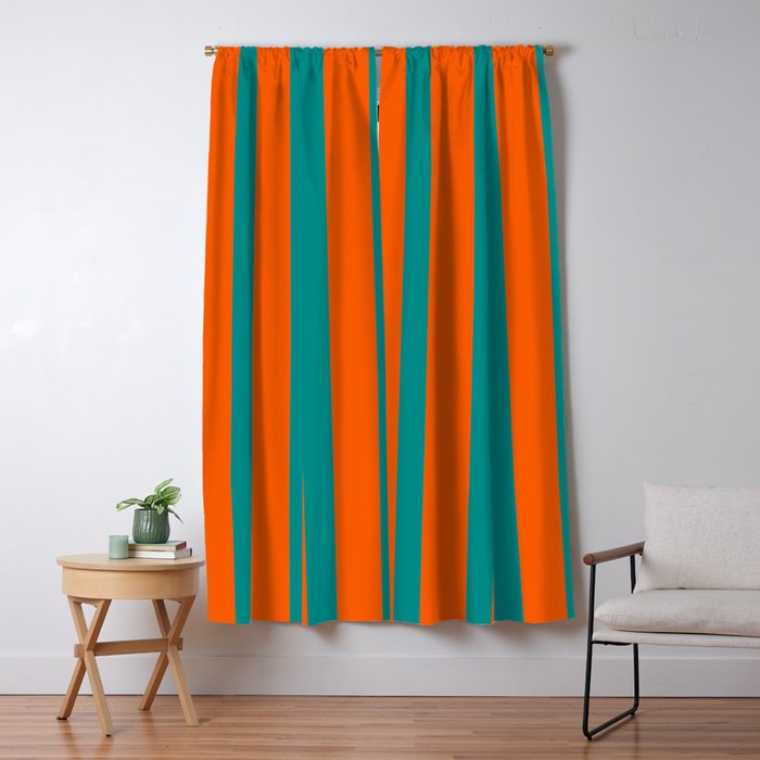 Bold Vertical Stripe Pattern  Modern Teal and Orange Window Curtain Gallery Image 5