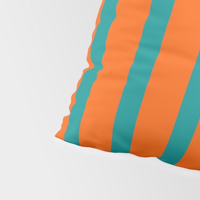 Bold Vertical Stripe Pattern  Modern Teal and Orange Pillow Sham Gallery Image 4