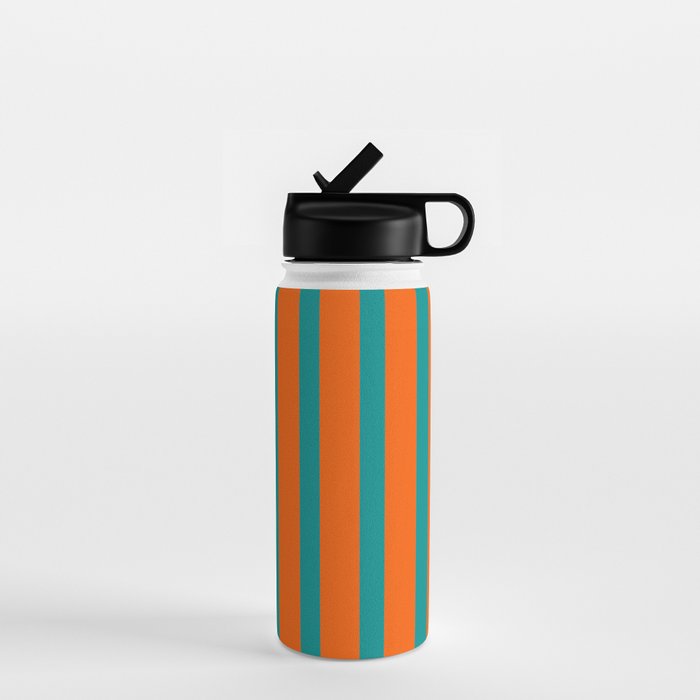 Bold Vertical Stripe Pattern  Modern Teal and Orange Water Bottle Gallery Image 1