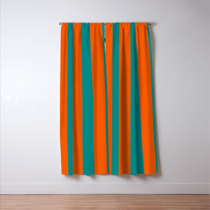 Bold Vertical Stripe Pattern  Modern Teal and Orange Window Curtain Gallery Image 3
