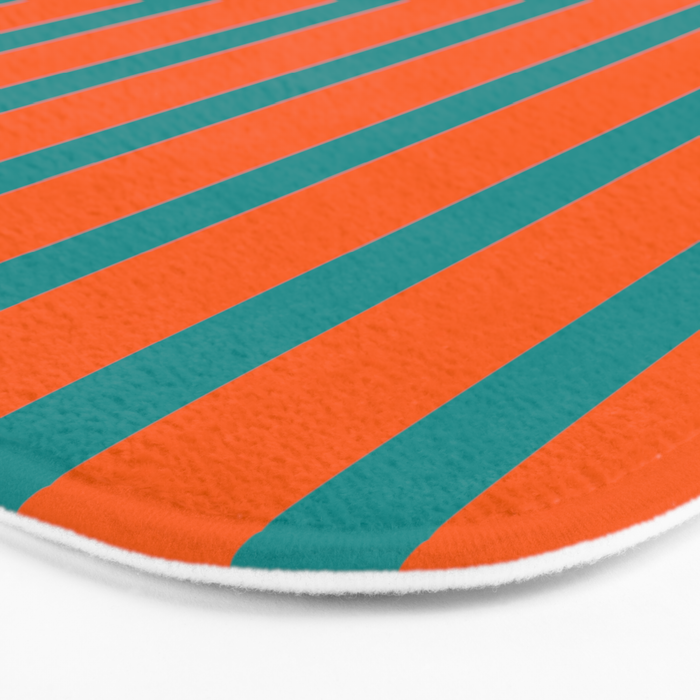 Bold Vertical Stripe Pattern  Modern Teal and Orange Bath Mat Gallery Image 3