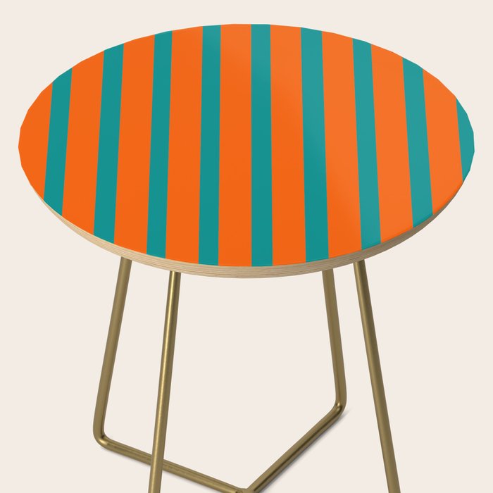 Bold Vertical Stripe Pattern  Modern Teal and Orange Side Table Gallery Image 2