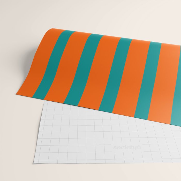 Bold Vertical Stripe Pattern  Modern Teal and Orange Wrapping Paper Gallery Image 2