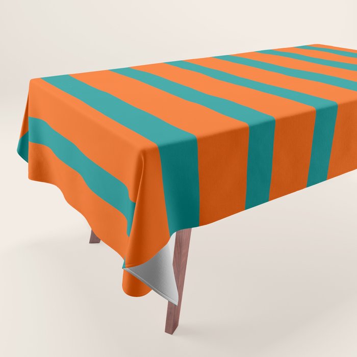 Bold Vertical Stripe Pattern  Modern Teal and Orange Tablecloth Gallery Image 1