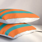 Bold Vertical Stripe Pattern  Modern Teal and Orange Pillow Sham Gallery Image 3