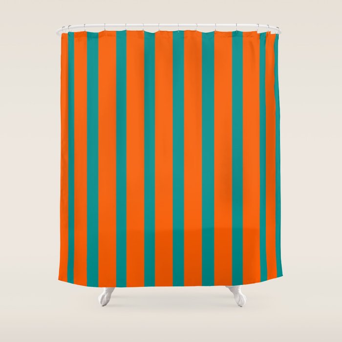 Bold Vertical Stripe Pattern  Modern Teal and Orange Shower Curtain Gallery Image 1
