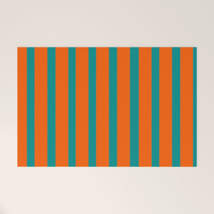 Bold Vertical Stripe Pattern  Modern Teal and Orange Welcome Mat Gallery Image 1