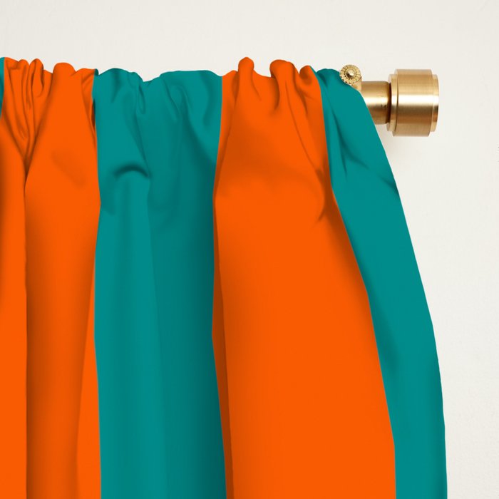 Bold Vertical Stripe Pattern  Modern Teal and Orange Window Curtain Gallery Image 2