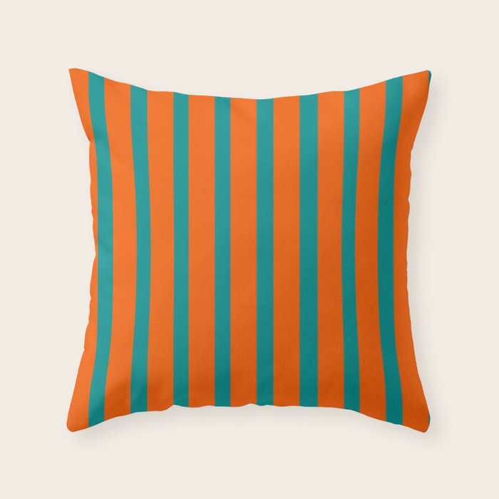Bold Vertical Stripe Pattern  Modern Teal and Orange Throw Pillow Gallery Image 1
