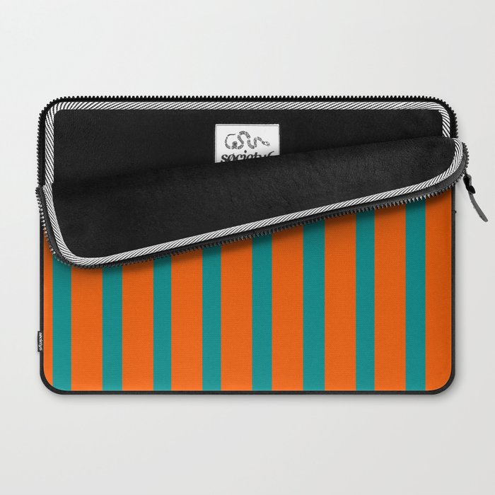 Bold Vertical Stripe Pattern  Modern Teal and Orange Laptop Sleeve Gallery Image 2