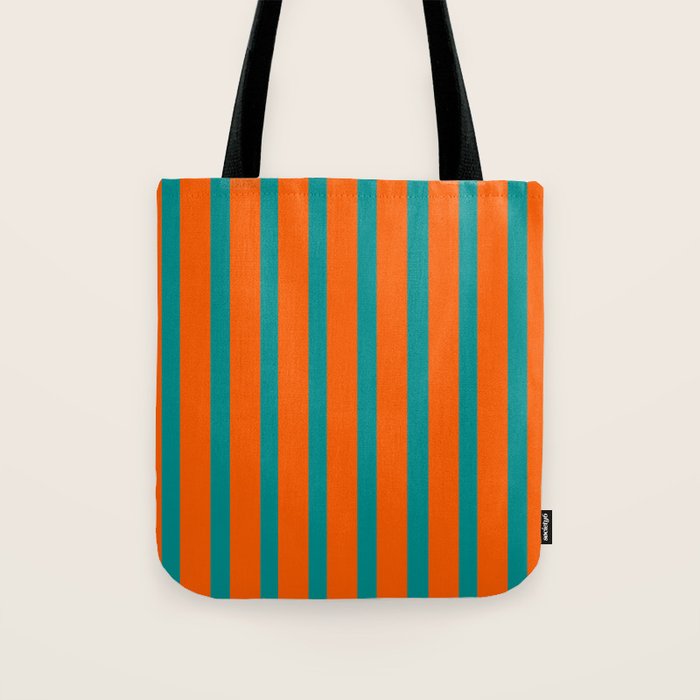 Bold Vertical Stripe Pattern  Modern Teal and Orange Tote Bag Gallery Image 1