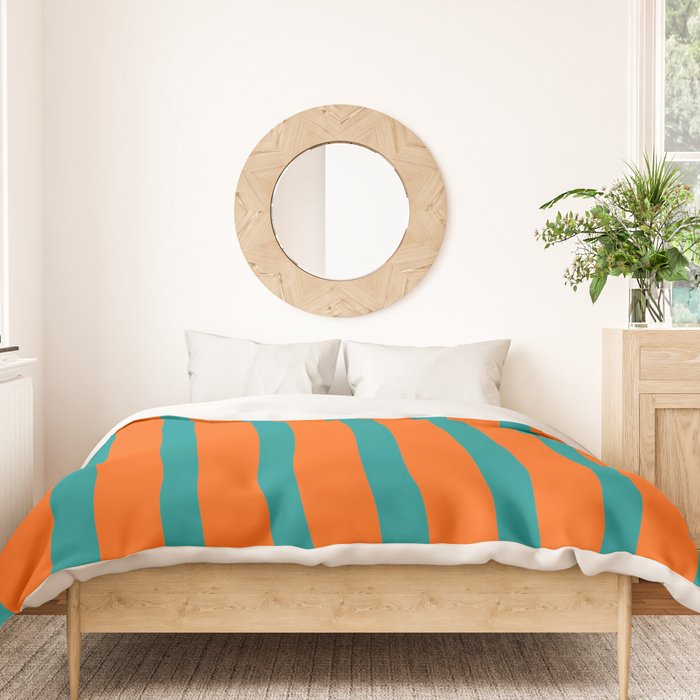 Bold Vertical Stripe Pattern  Modern Teal and Orange Duvet Cover Gallery Image 3